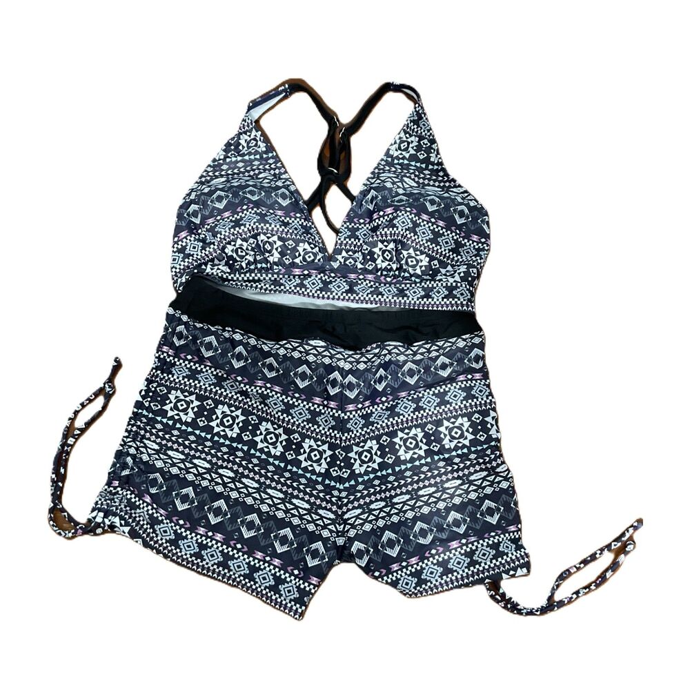 Yonique Tribal 2-Piece Halter Swimsuit | Adjustable Side-Cinch Shorts
